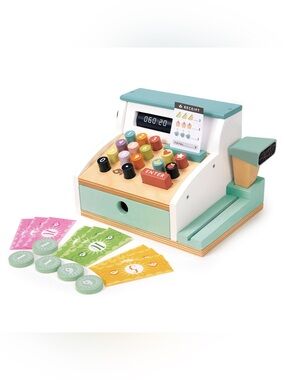 Tender Leaf Wooden Play Cash Register - Mint and Natural Kids Toy